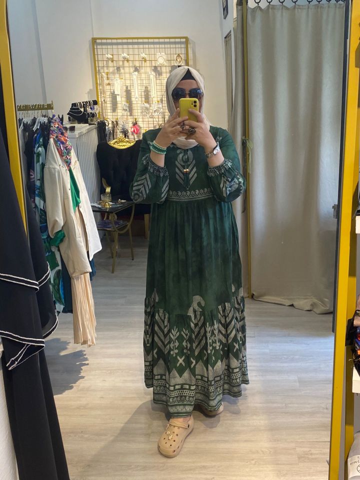 HAKİ MAXİ BOY VİSKON ELBİSE 249